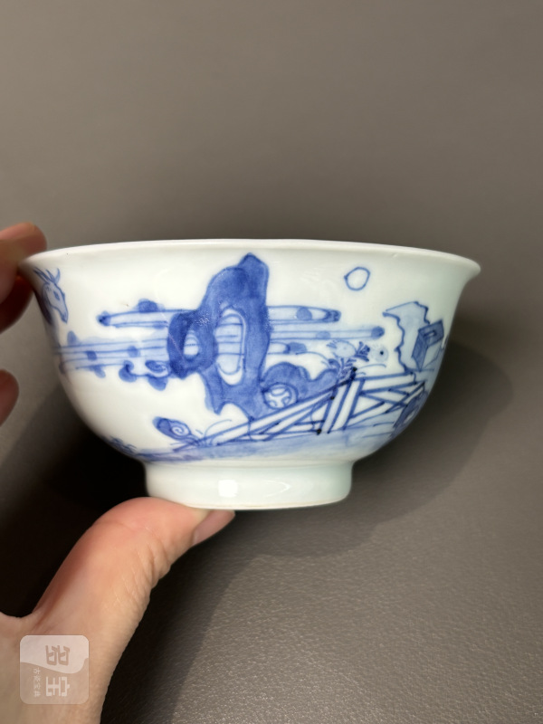 清雍正 青花高士图茶圆 - 图3